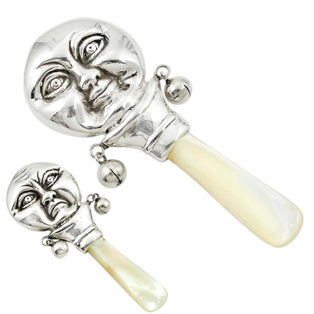 Baby toy moon blister pearl 925 sterling silver rattle jewelry a82129