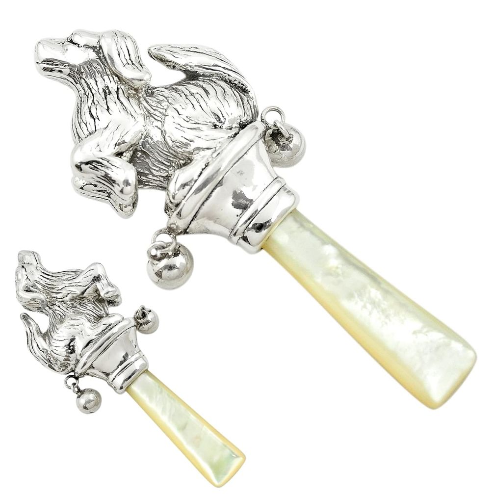 Baby toy dog blister pearl 925 sterling silver rattle jewelry a82133