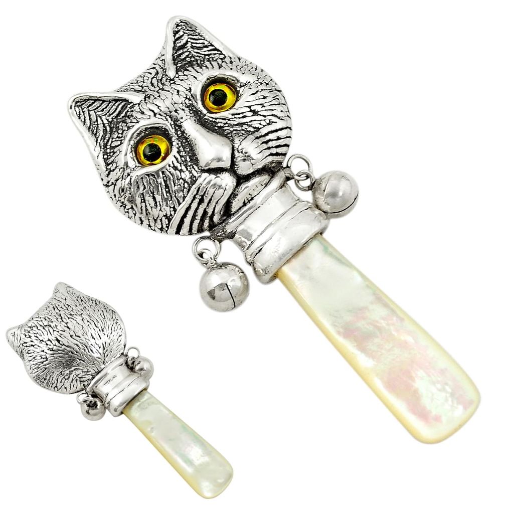 Baby toy cat blister pearl 925 sterling silver rattle jewelry a82141