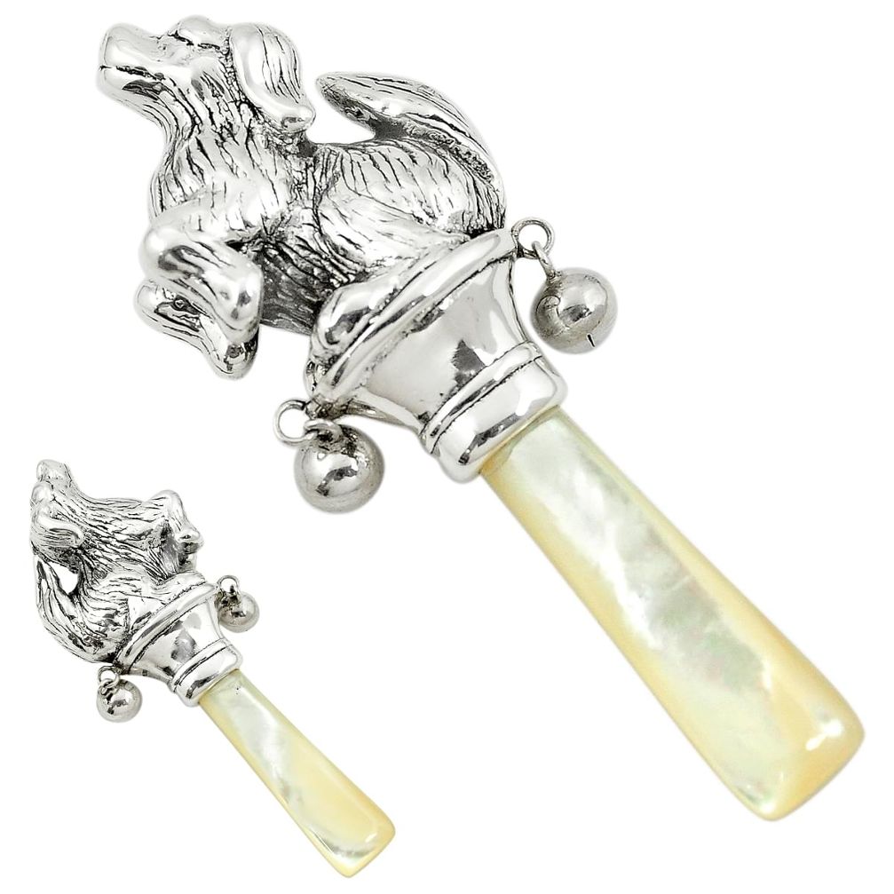 Baby toy dog blister pearl 925 sterling silver rattle jewelry a82148