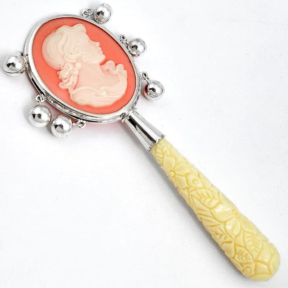 Victorian white carved coral cameo 925 sterling silver rattle jewelry h50242