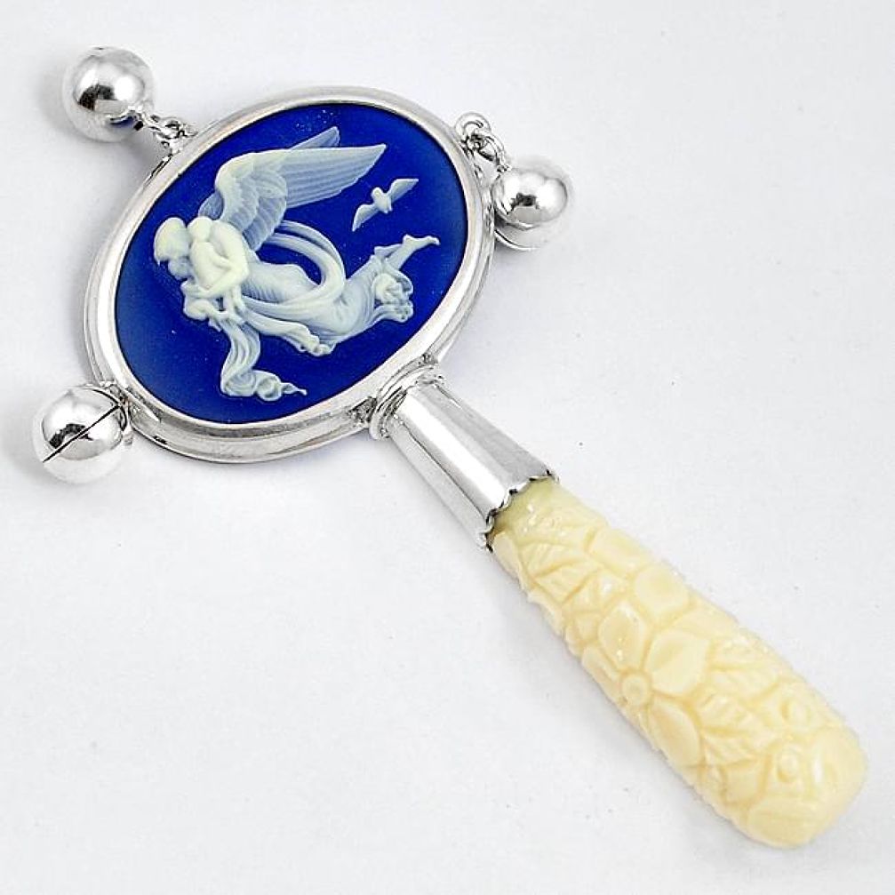 White coral cameo oval 925 sterling silver baby rattle jewelry h50258