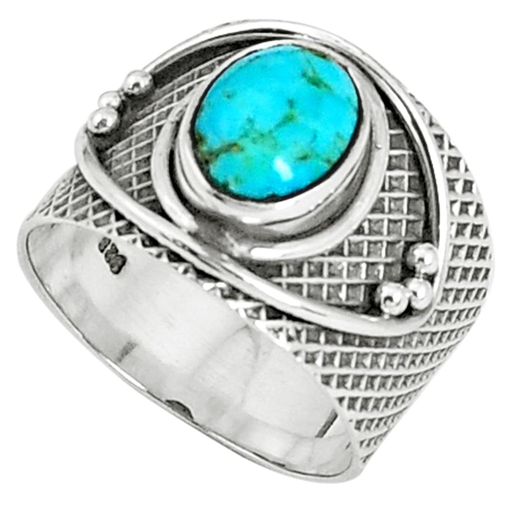 925 silver 3.41cts arizona mohave turquoise oval solitaire ring size 7 p37811