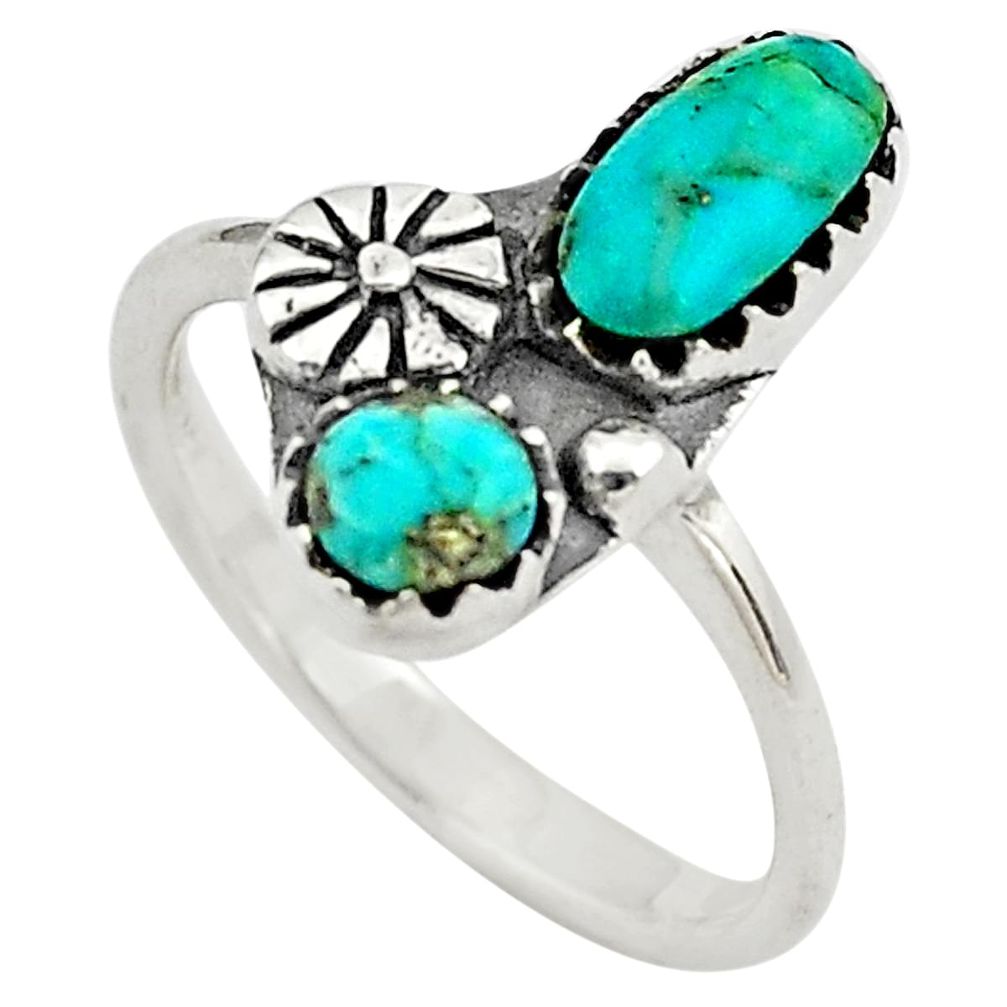 925 silver 1.96cts blue arizona mohave turquoise flower ring size 5 c4191