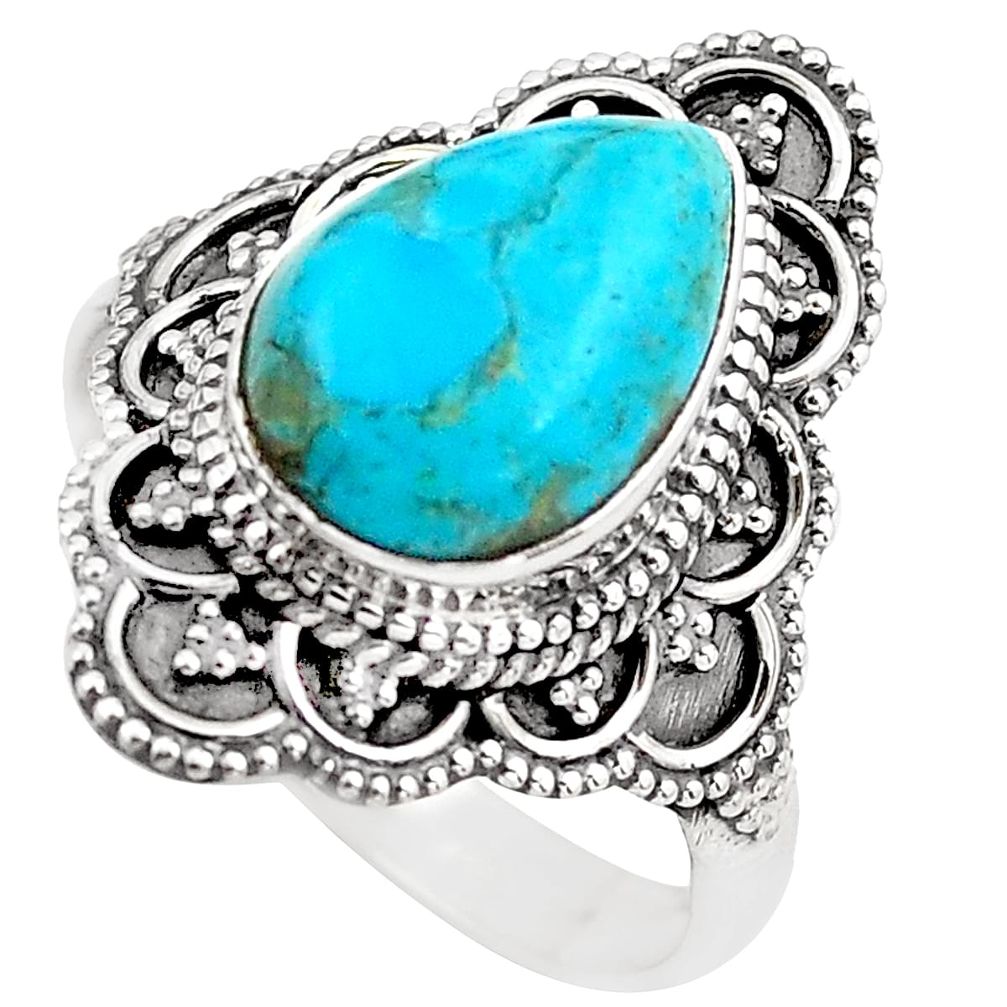 925 silver 5.12cts blue arizona mohave turquoise solitaire ring size 9 p86918