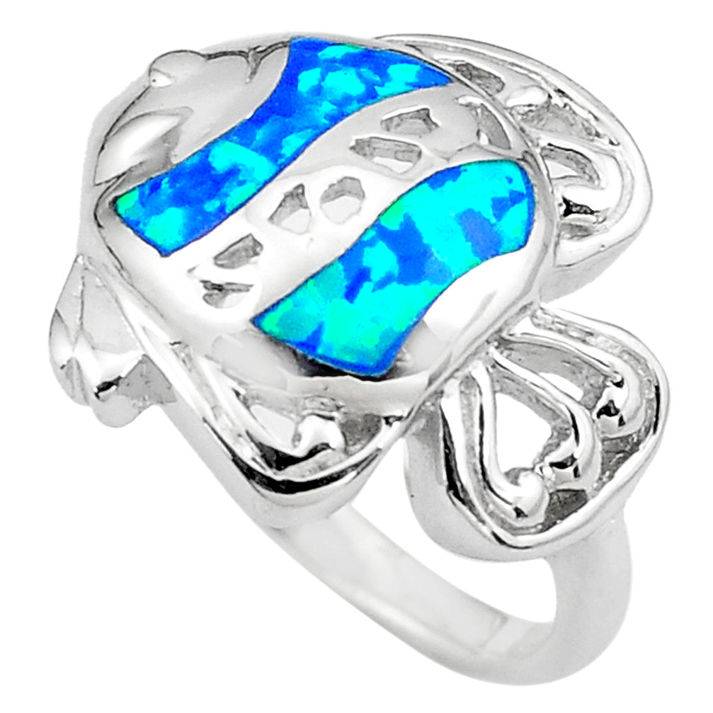 LAB LAB 925 silver 3.24cts blue australian fire opal topaz 14k gold ring size 7 c4118