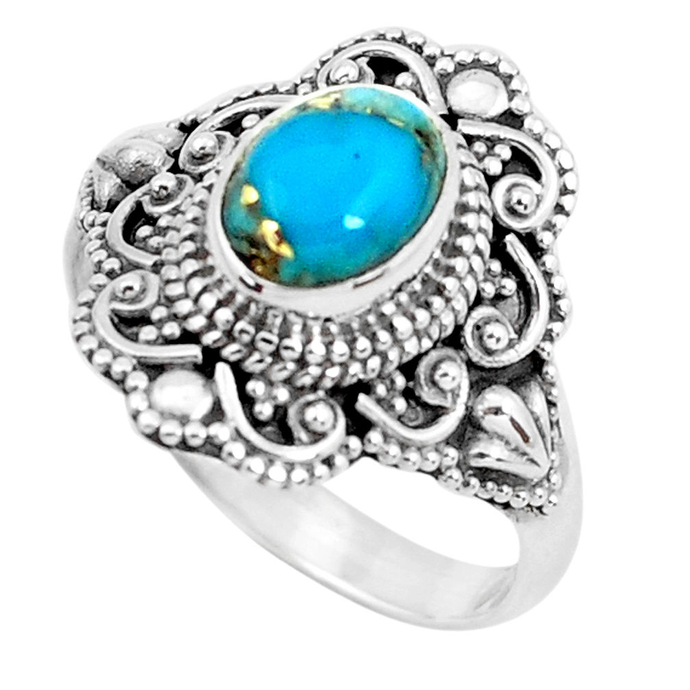 925 silver 2.14cts blue copper turquoise solitaire ring jewelry size 7.5 p52391