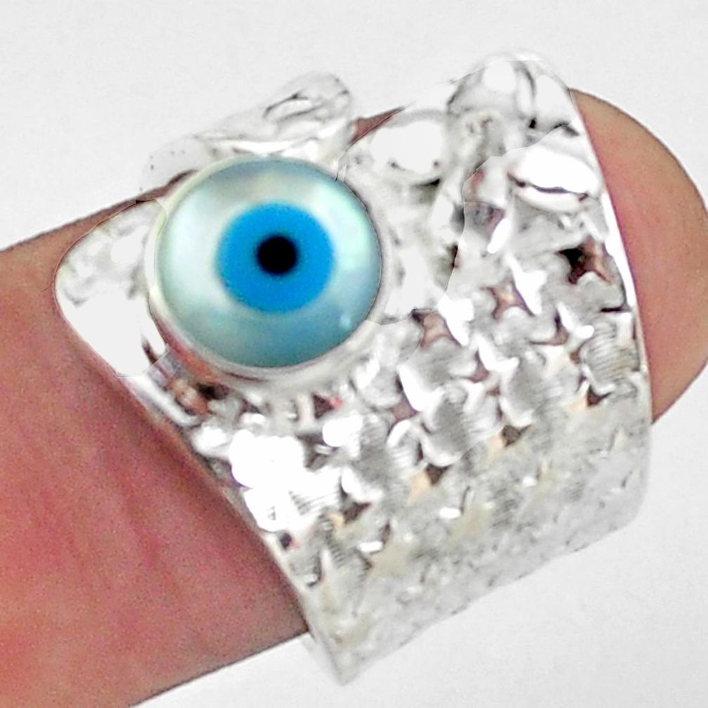 925 silver 3.06cts blue evil eye talismans adjustable ring jewelry size 7 p57071