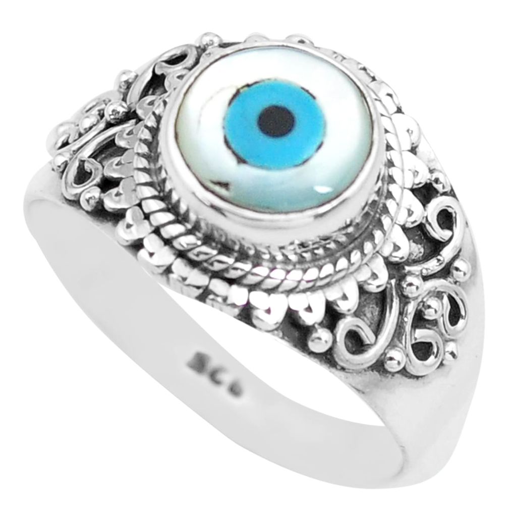 925 silver 3.19cts blue evil eye talismans round solitaire ring size 8.5 p71824
