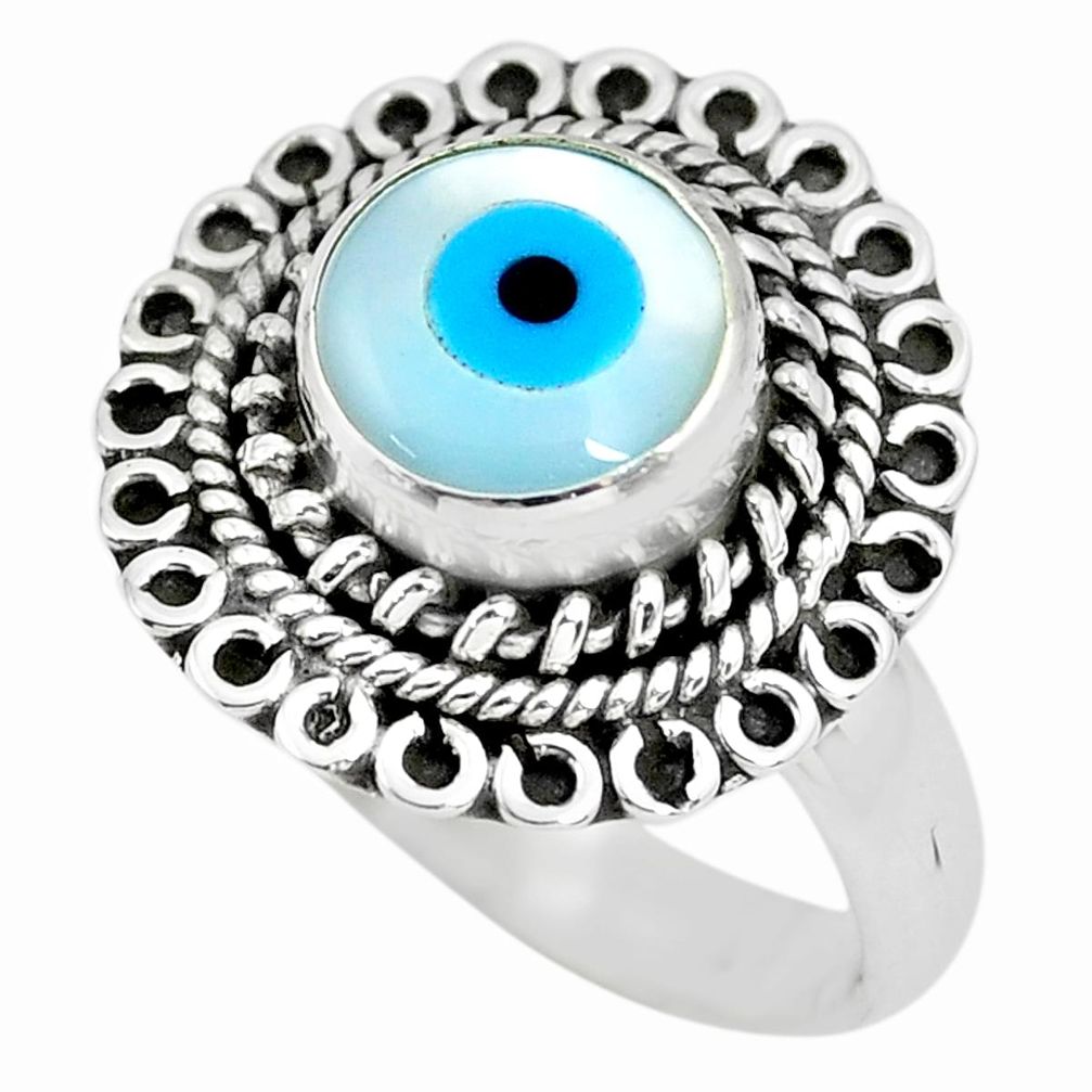 925 silver 3.21cts blue evil eye talismans solitaire ring jewelry size 7 p63244
