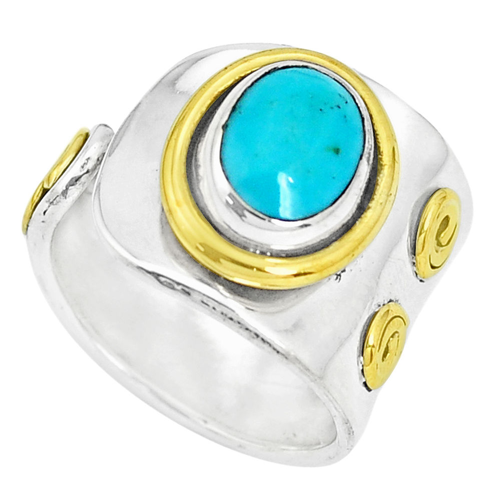 925 silver blue sleeping beauty turquoise two tone adjustable ring size 6 p32432