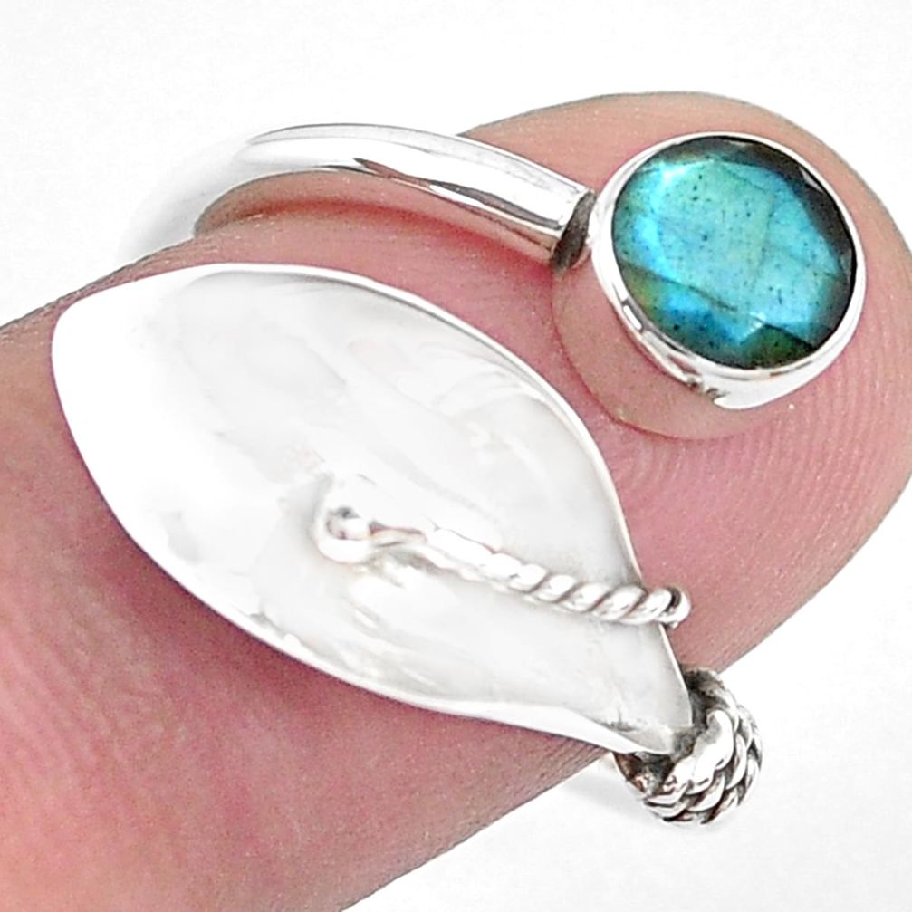 925 silver deltoid leaf natural blue labradorite adjustable ring size 8 p40298