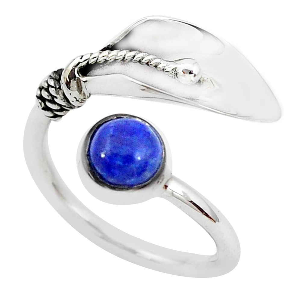 925 silver deltoid leaf natural blue lapis lazuli adjustable ring size 7 p40286