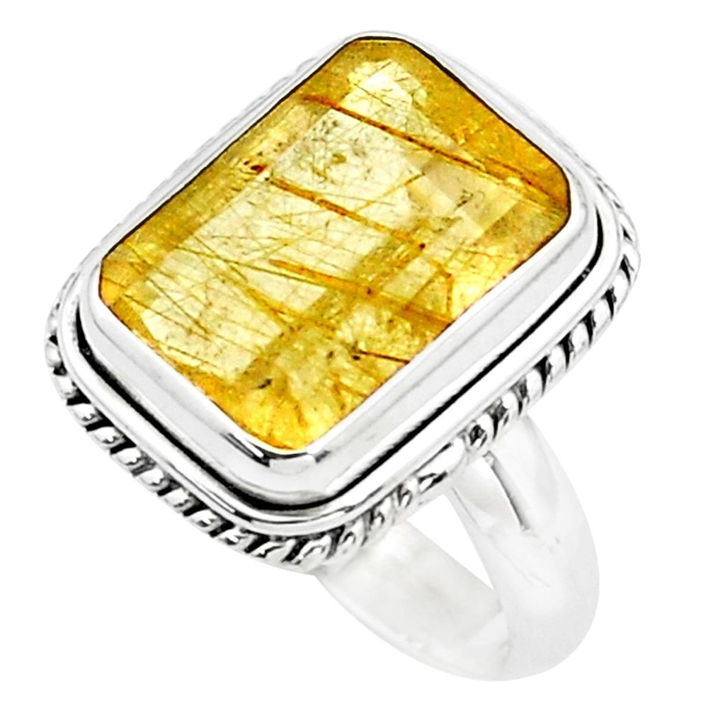 925 silver 8.03cts faceted golden rutile solitaire ring jewelry size 7.5 p76528