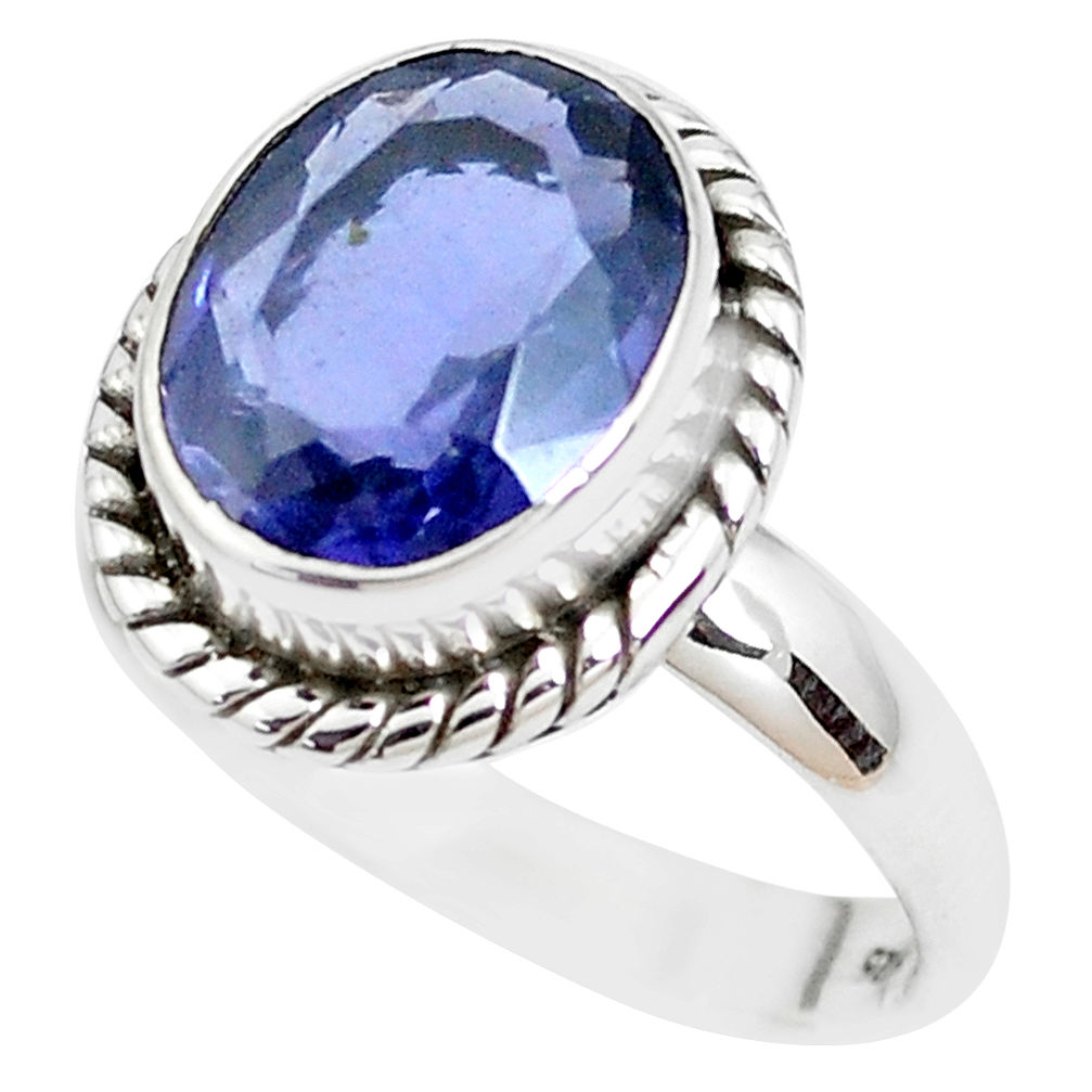 925 silver 5.10cts faceted natural blue iolite solitaire ring size 7.5 p41777