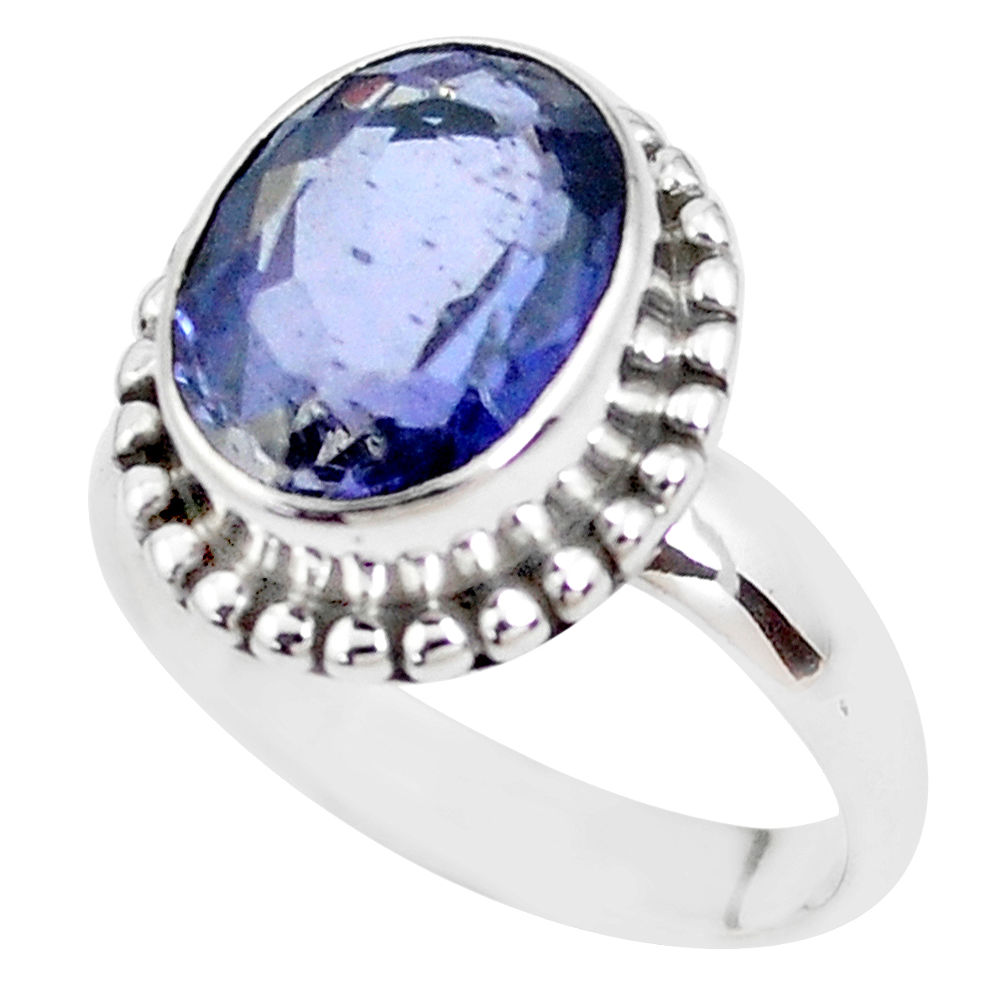 925 silver 4.92cts faceted natural blue iolite solitaire ring size 7 p41780