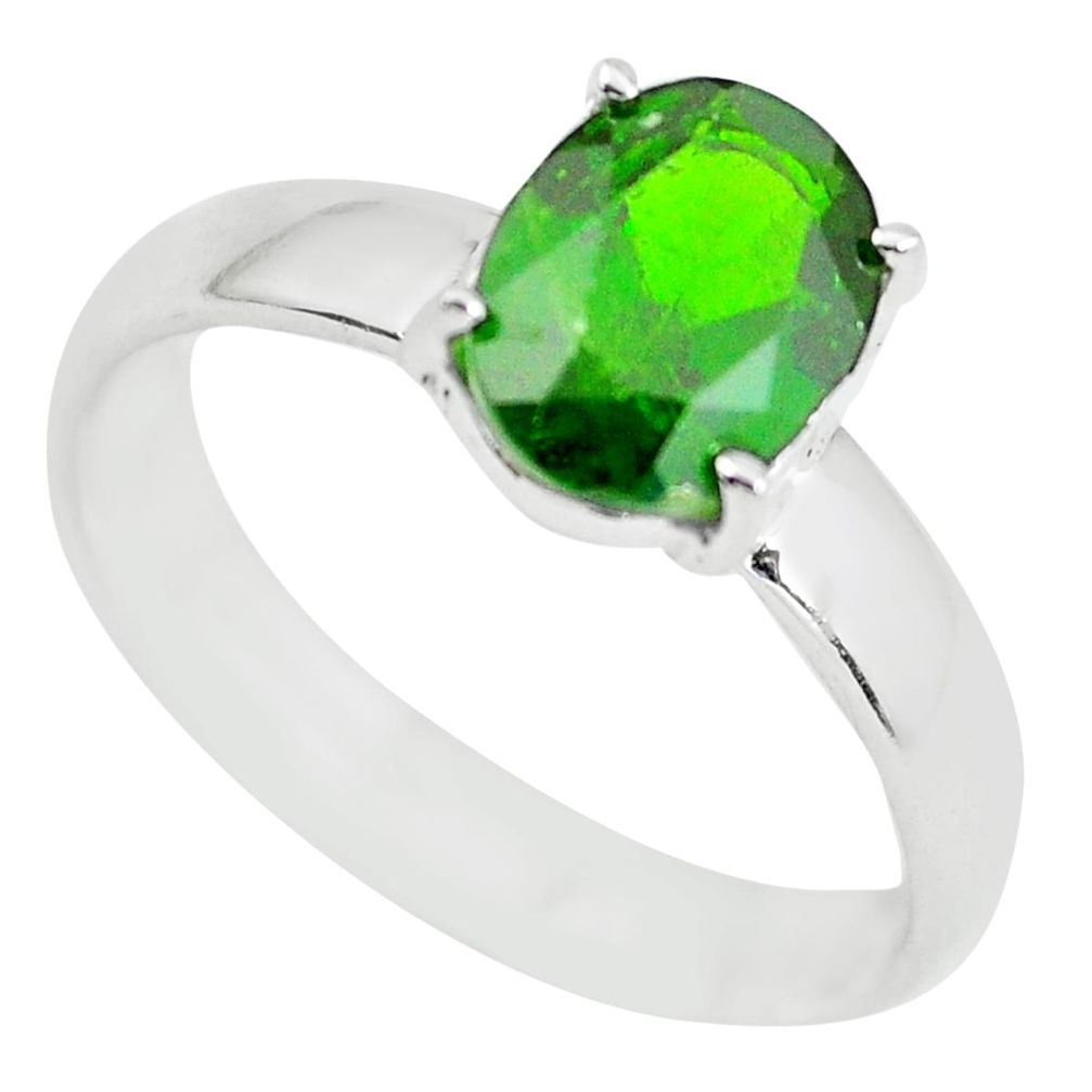 925 silver faceted natural green chrome diopside solitaire ring size 8 p63766