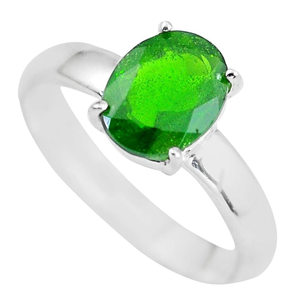 925 silver faceted natural green chrome diopside solitaire ring size 8 p63779