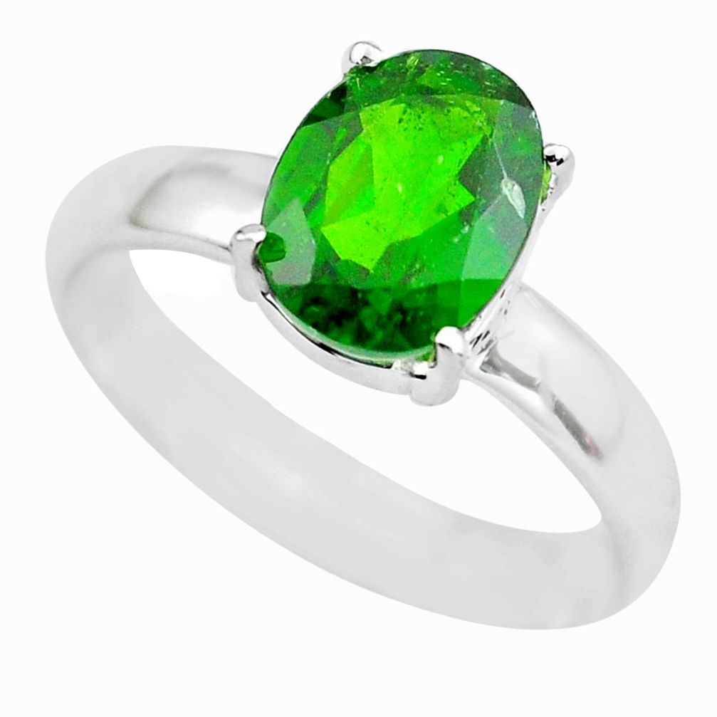 925 silver faceted natural green chrome diopside solitaire ring size 7 p63795