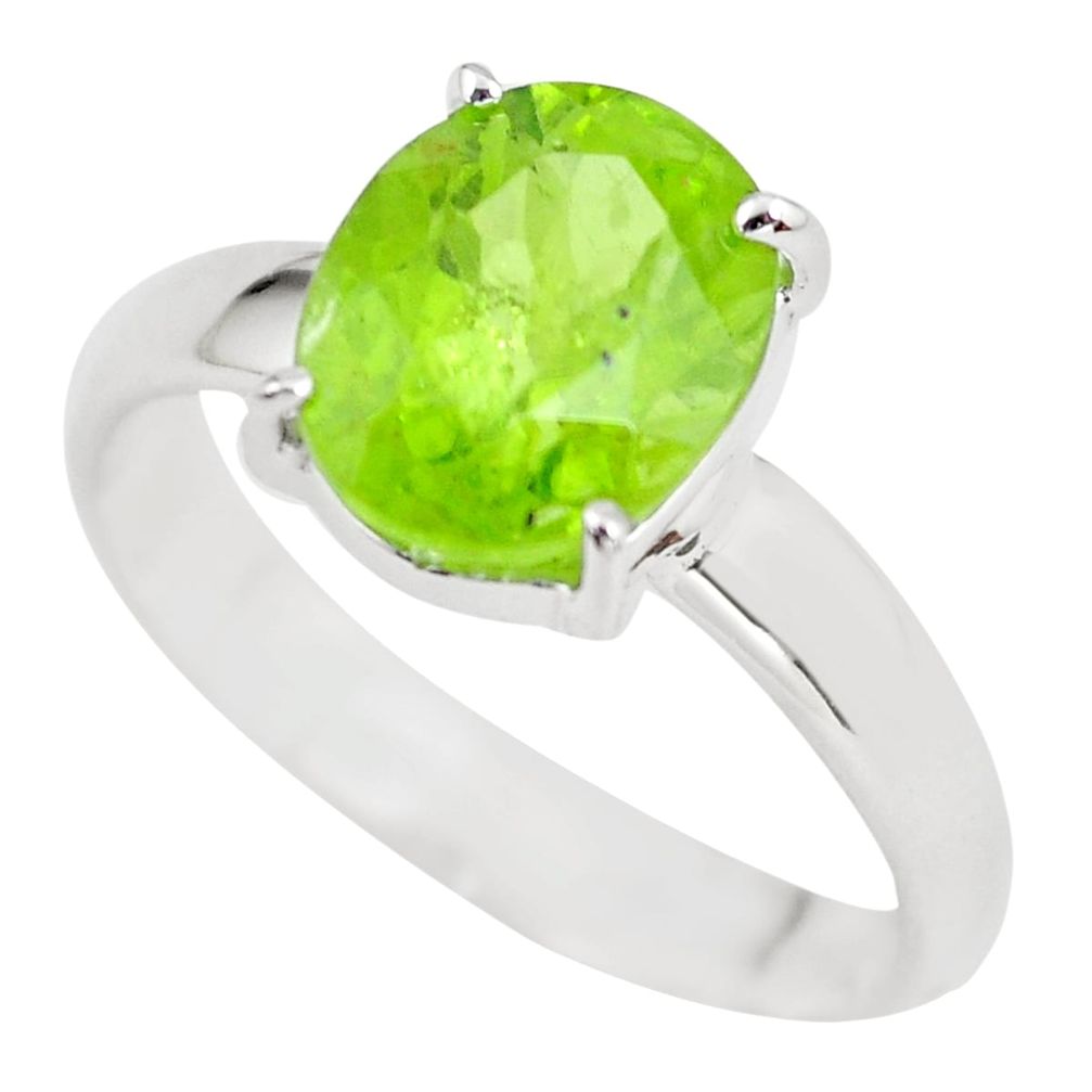 925 silver 4.18cts faceted natural green peridot solitaire ring size 8 p63859