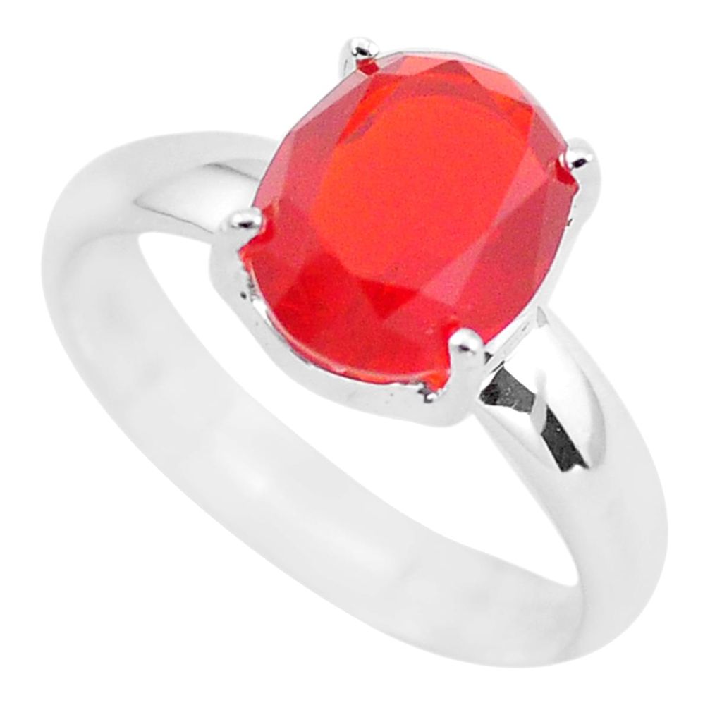 925 silver faceted natural orange mexican fire opal solitaire ring size 7 p54352