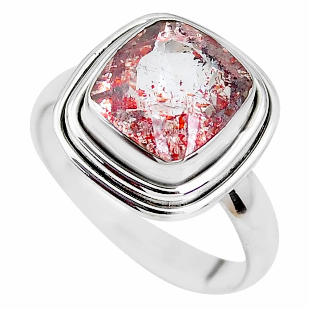 925 silver faceted natural red strawberry quartz solitaire ring size 8.5 p41753