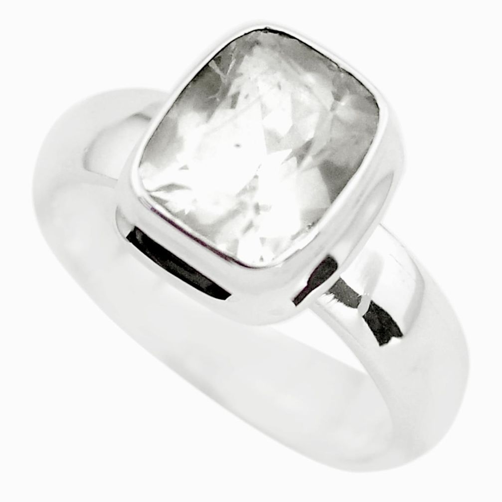 925 silver 4.45cts faceted natural white pollucite solitaire ring size 10 p54376