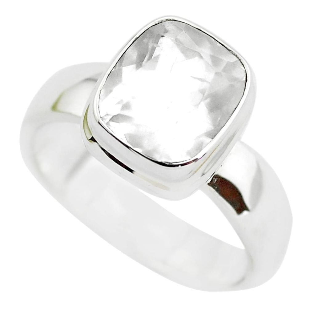 925 silver 5.21cts faceted natural white pollucite solitaire ring size 9 p54379