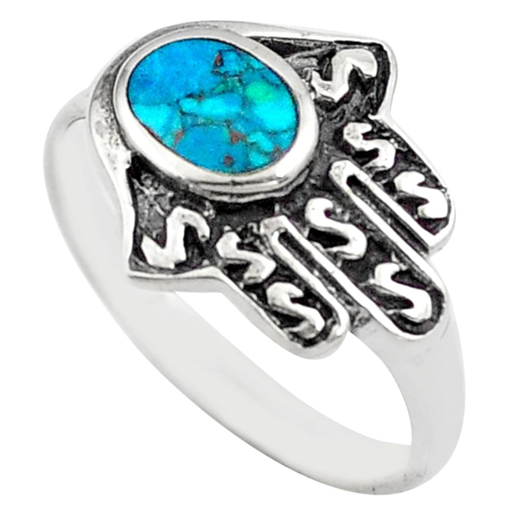 925 silver 3.69gms fine green turquoise hand of god hamsa ring size 6.5 c4171