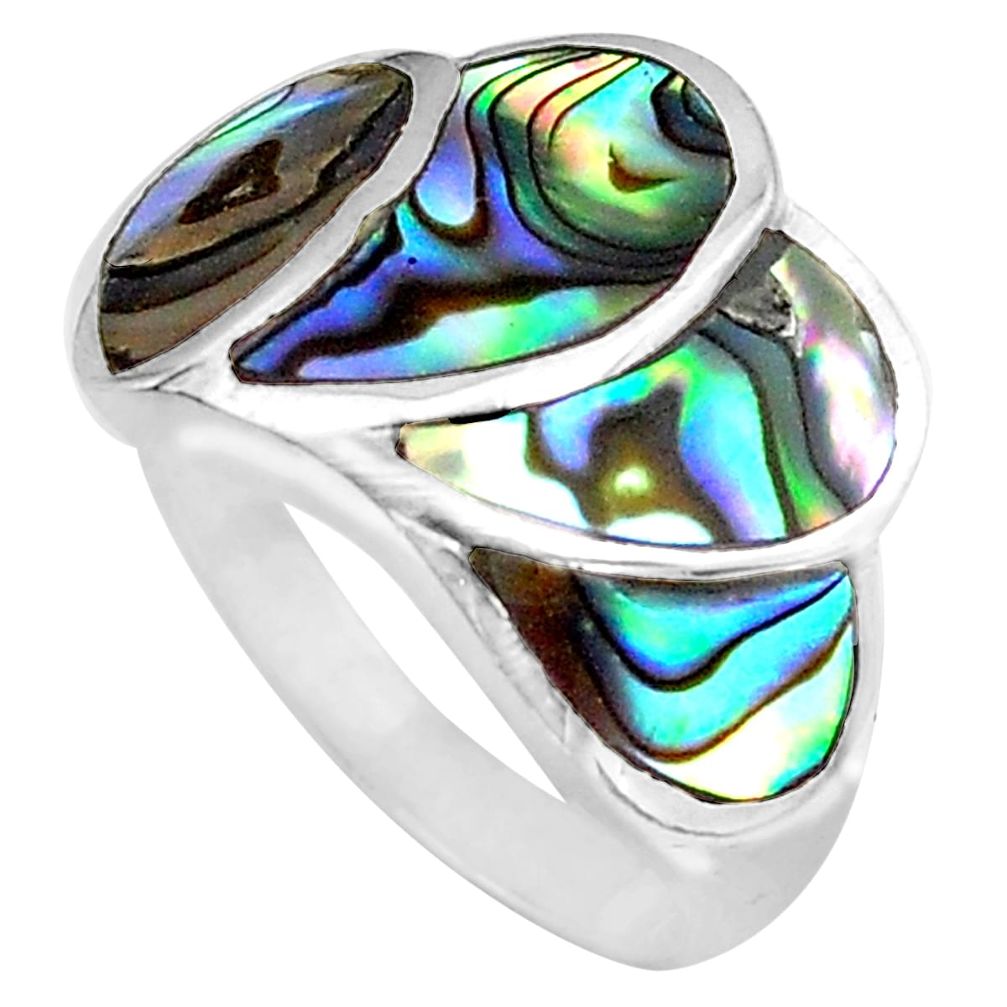 925 silver 5.48gms green abalone paua seashell ring jewelry size 5.5 c4178