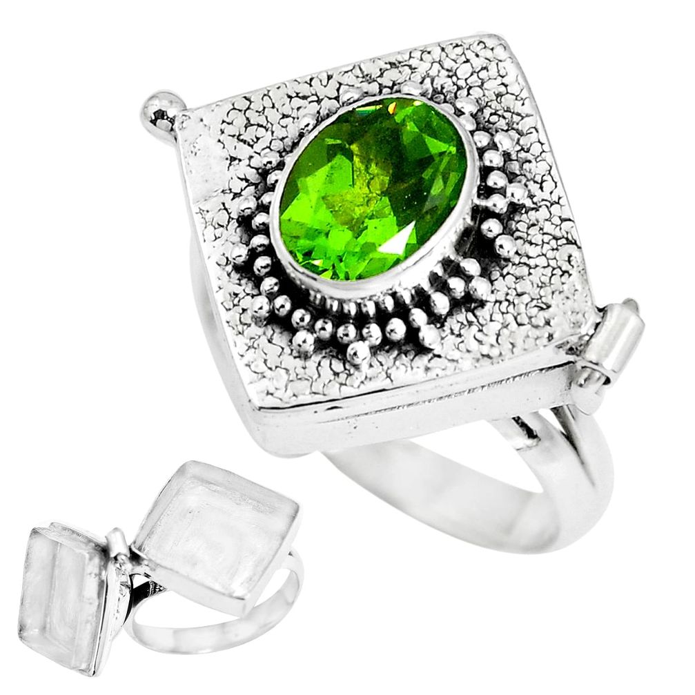 925 silver 2.90cts green alexandrite (lab) oval poison box ring size 8.5 p44879