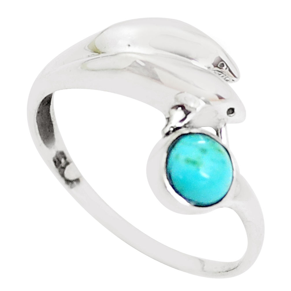 925 silver 0.90cts green arizona mohave turquoise dolphin ring size 8 p39190