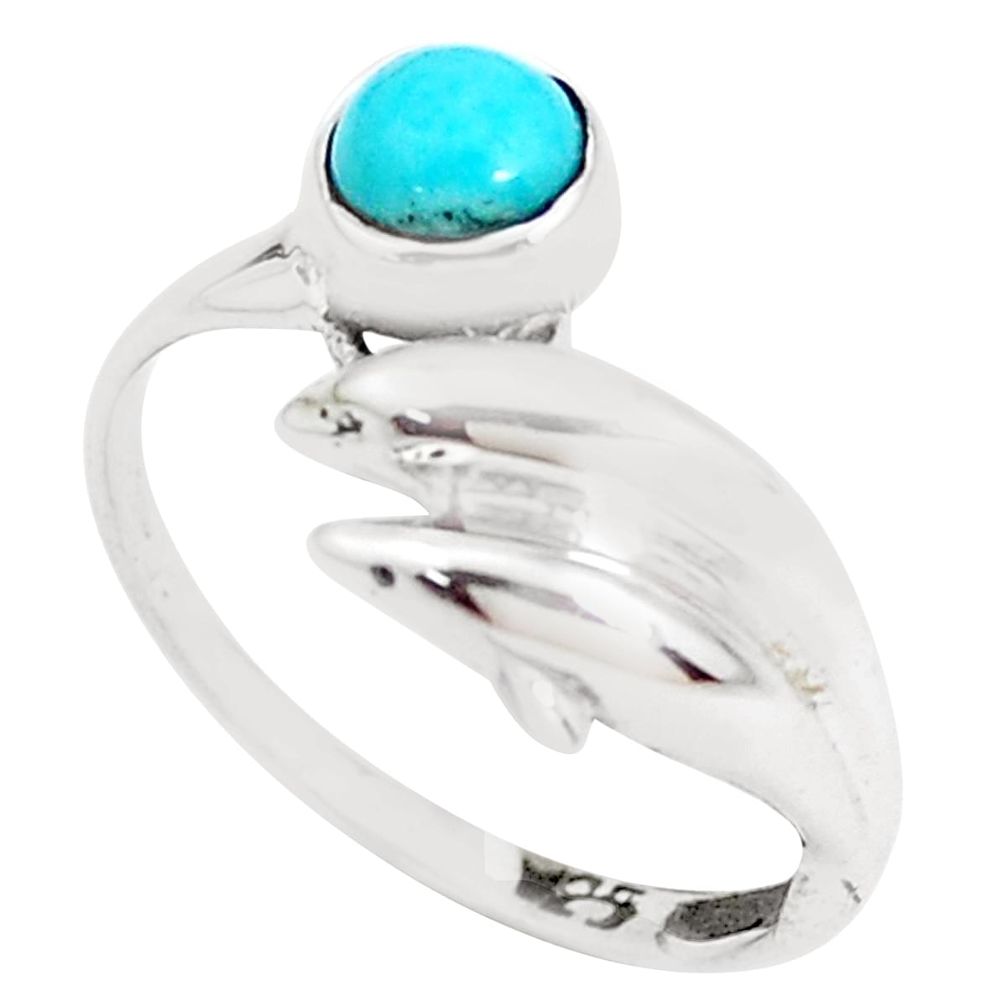 925 silver 0.99cts green arizona mohave turquoise dolphin ring size 6 p39193