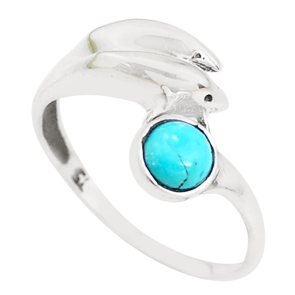 925 silver 0.99cts green arizona mohave turquoise dolphin ring size 8 p39196