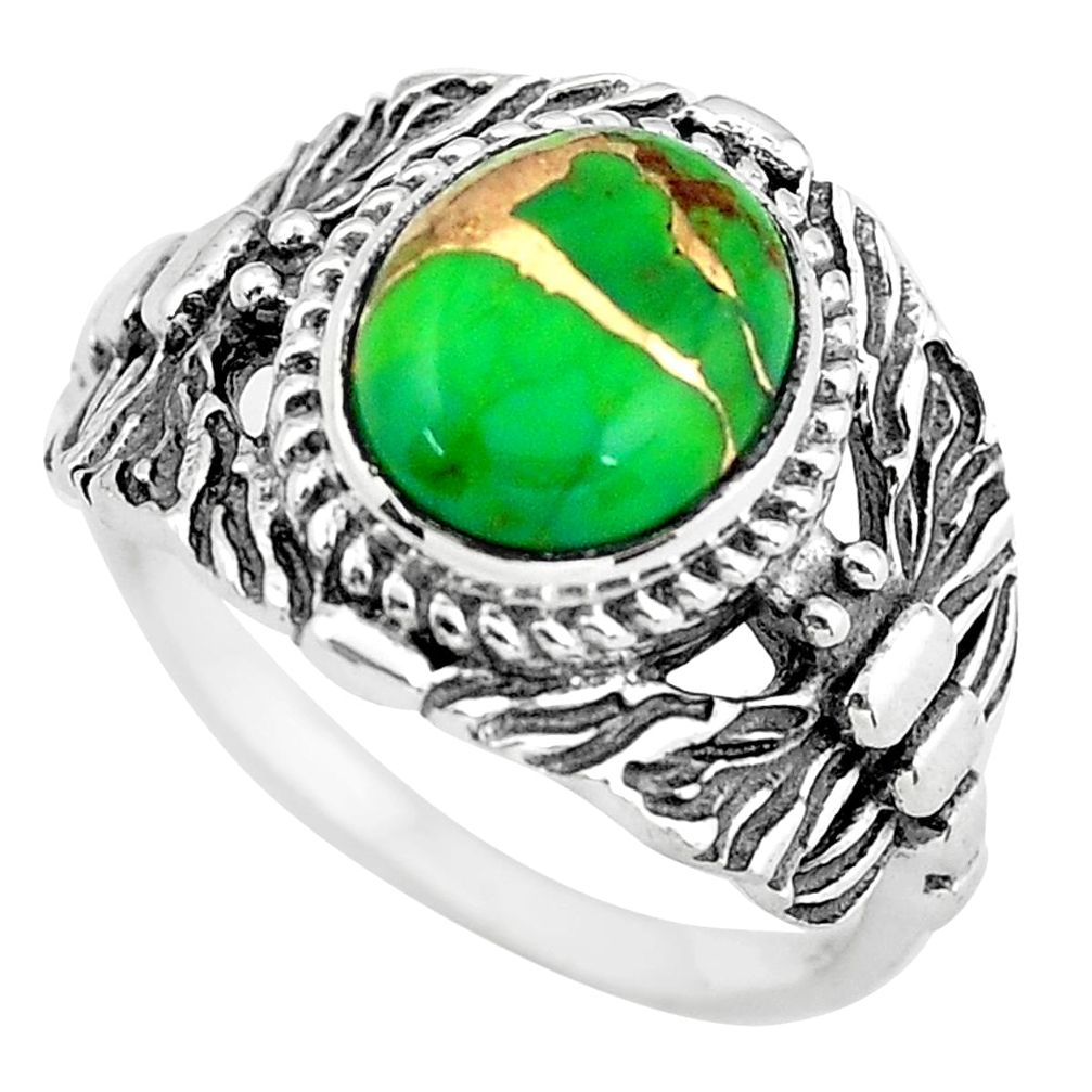 925 silver 4.21cts green copper turquoise solitaire ring jewelry size 8 p55796