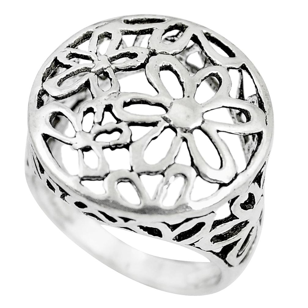 925 silver 5.26gms indonesian bali style solid flower charm ring size 7.5 c3640