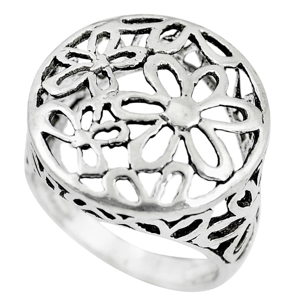 925 silver 5.48gms indonesian bali style solid flower ring size 7.5 c5252