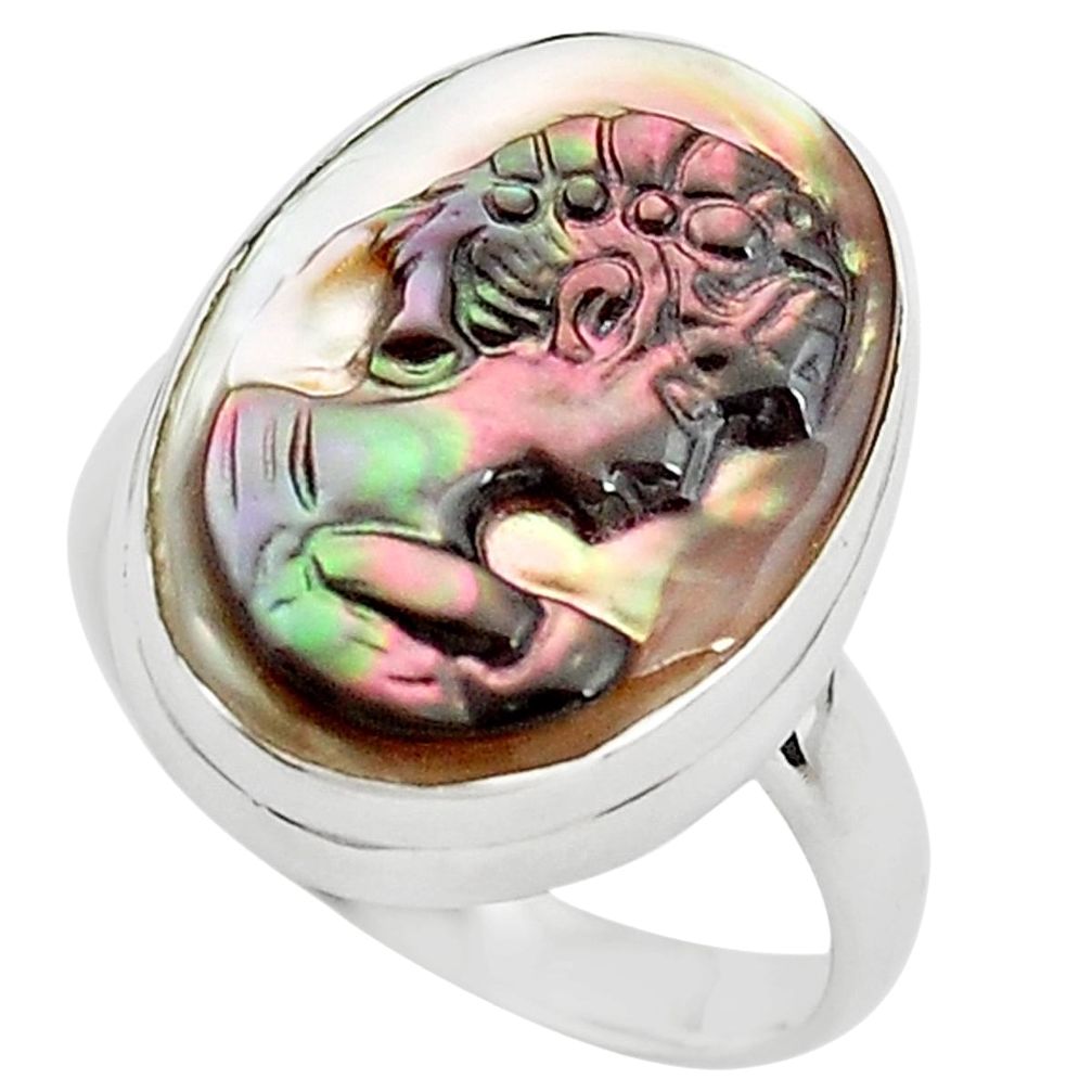 925 silver 11.26cts lady face natural titanium cameo on shell ring size 7 p80108