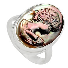 925 silver 11.74cts lady face natural titanium cameo on shell ring size 7 p80112