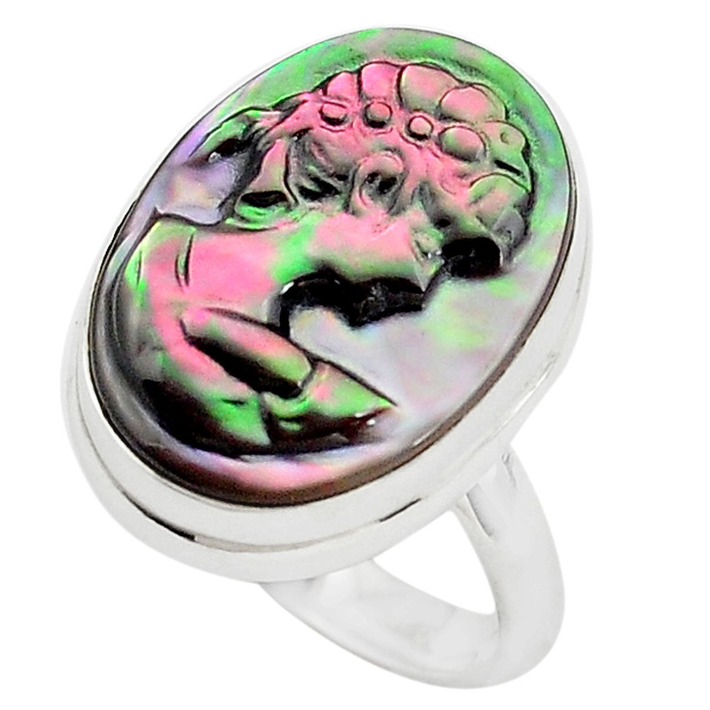 925 silver 11.54cts lady face natural titanium cameo on shell ring size 6 p80116