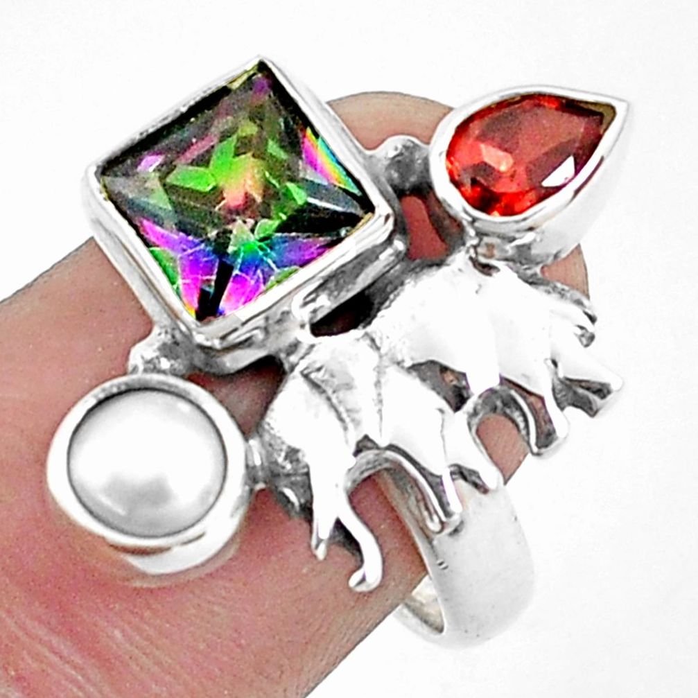 925 silver 5.75cts multi color rainbow topaz garnet elephant ring size 8 p42904