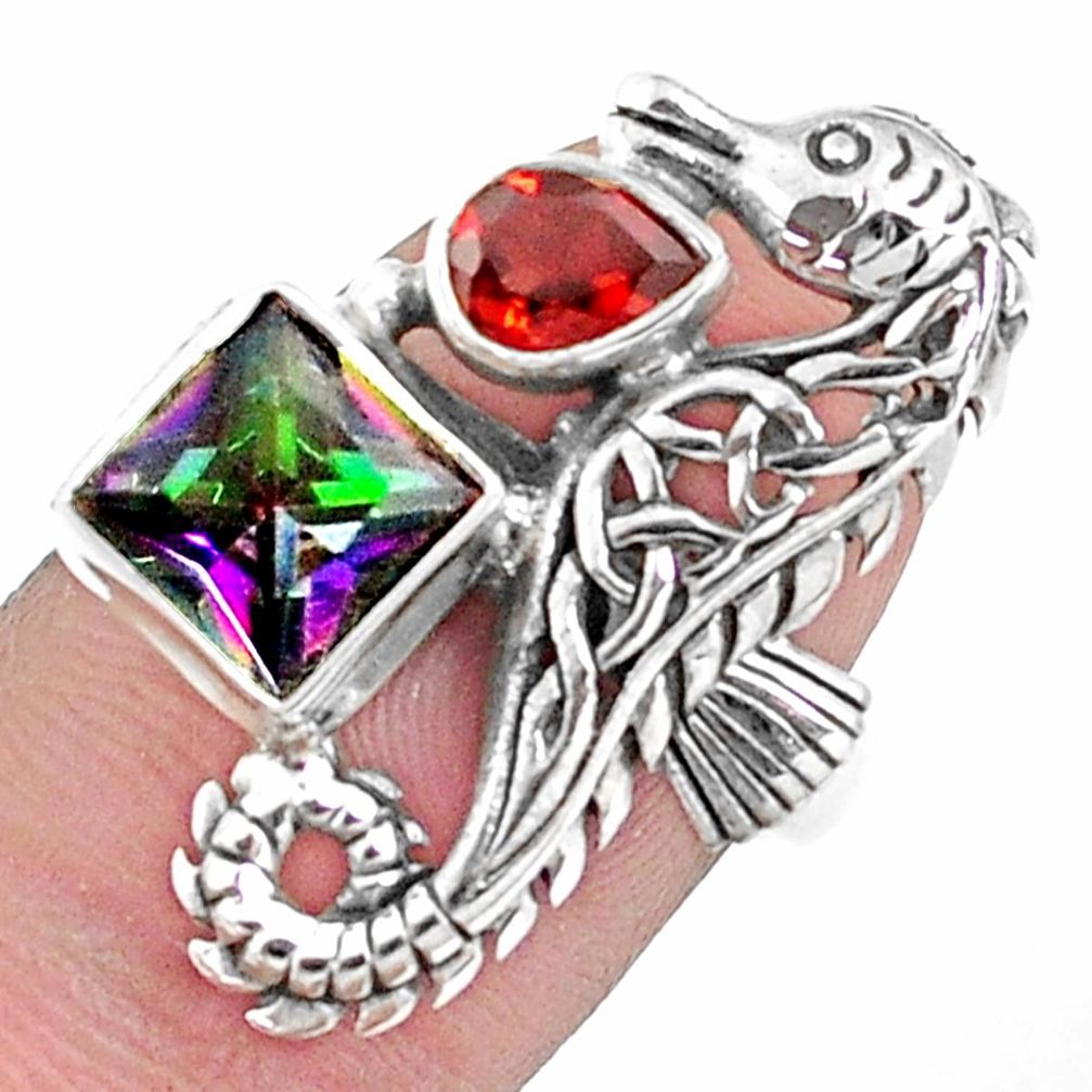 925 silver 4.82cts multicolor rainbow topaz garnet seahorse ring size 7 p42911