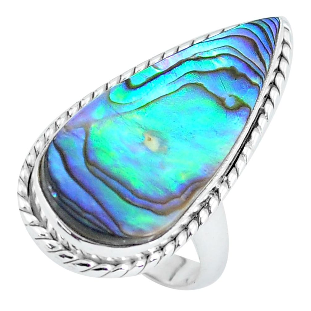 925 silver 13.28cts natural abalone paua seashell solitaire ring size 6 p60479