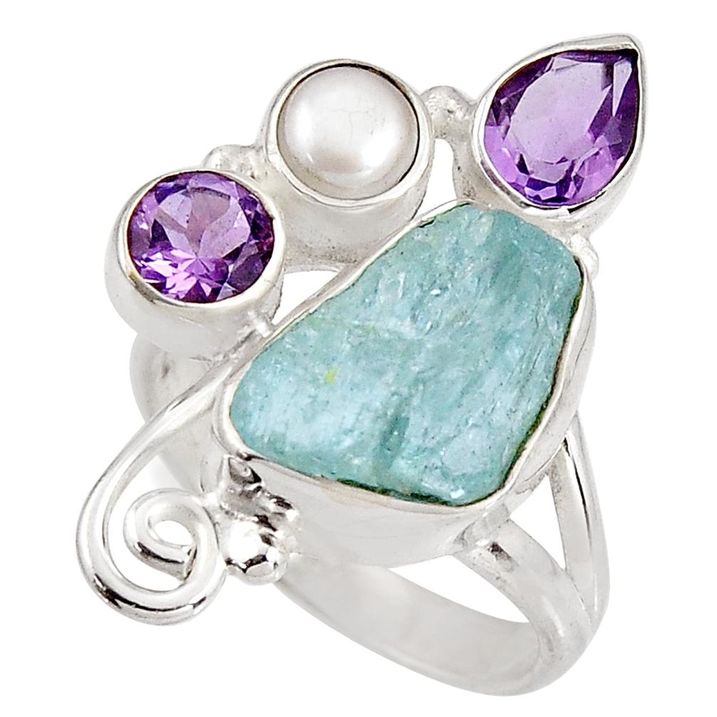 925 silver 7.84cts natural aqua aquamarine rough amethyst ring size 7 p90197