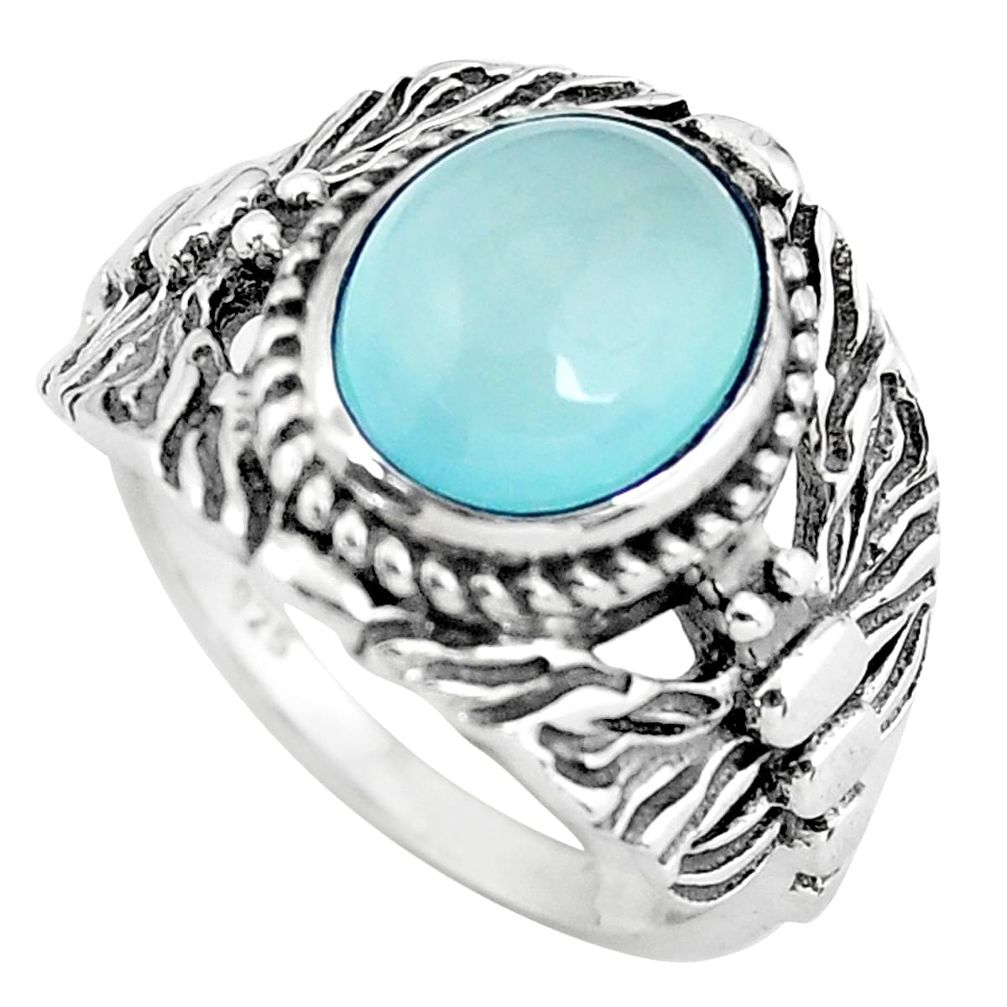 925 silver 4.55cts natural aqua chalcedony solitaire ring jewelry size 8 p61214