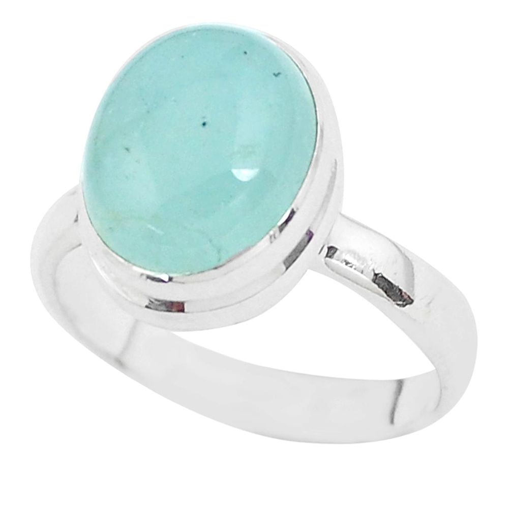 925 silver 5.38cts natural aquamarine oval solitaire ring size 7.5 p40151