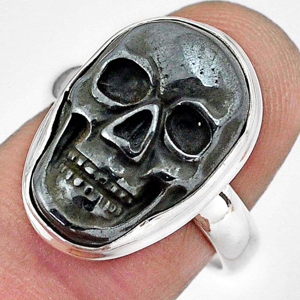 925 silver 12.31cts natural black hematite skull solitaire ring size 7 p88253