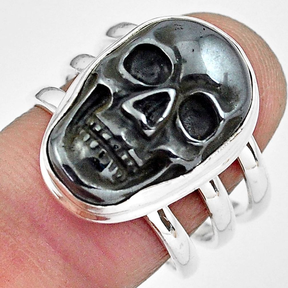 925 silver 12.85cts natural black hematite skull solitaire ring size 7.5 p88257