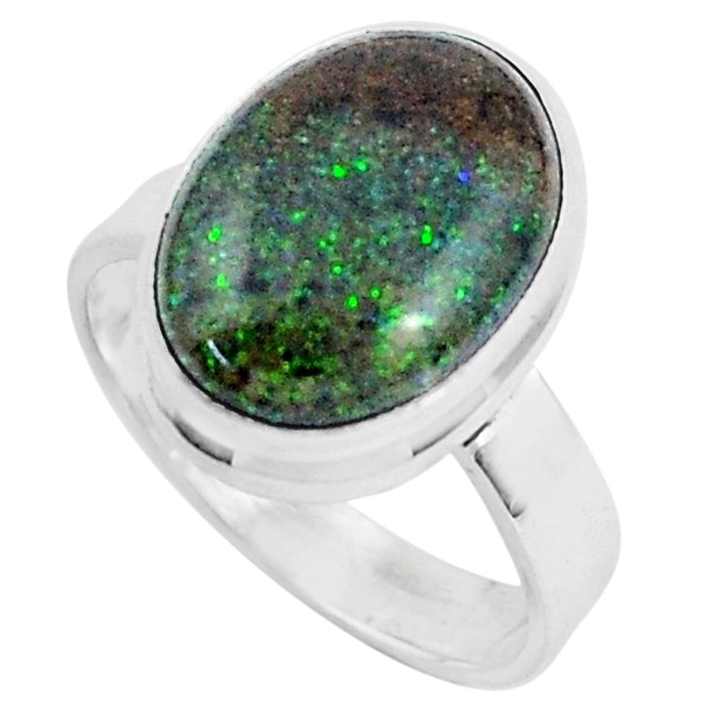 925 silver 5.81cts natural black honduran matrix opal oval ring size 7 p46688