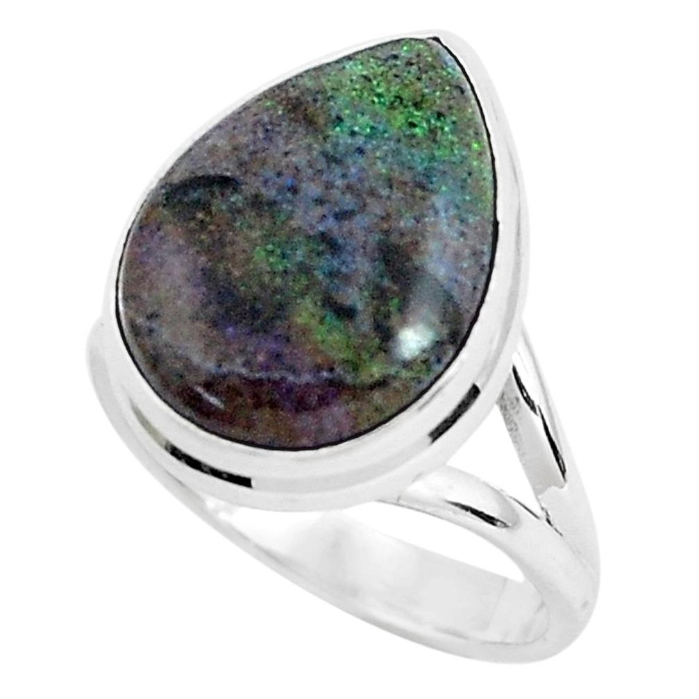 925 silver 9.86cts natural black honduran matrix opal pear ring size 7.5 p46691